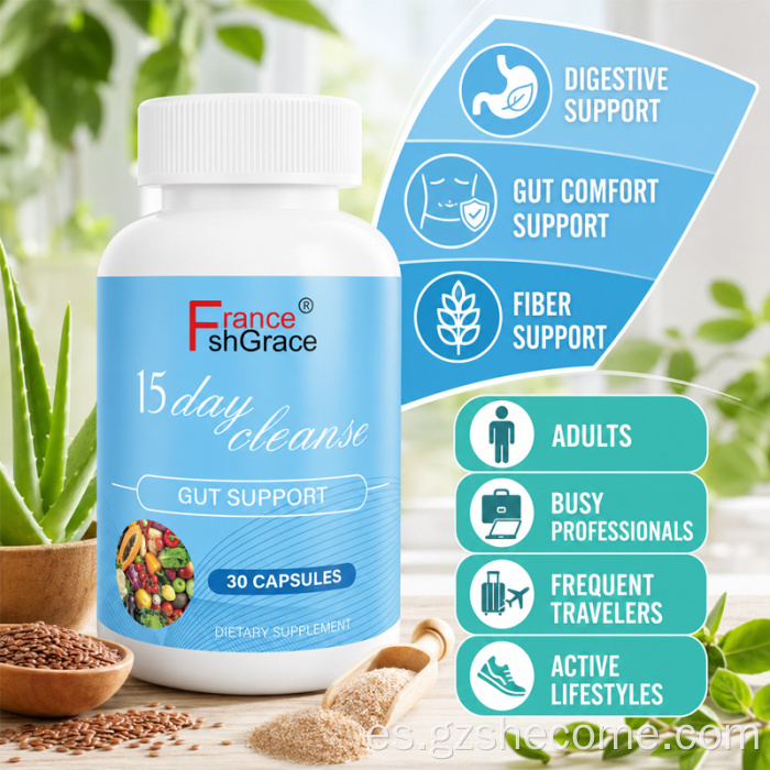 Shecome Cápsulas de limpieza de 15 días Apoyo digestivo